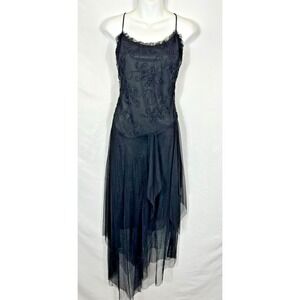 VTG USA Black Chiffon Asymmetric Dress Y2K Whimsigoth Fairy Grunge Witchy SZ 10